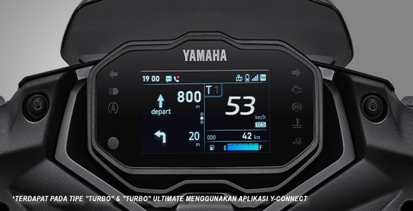 Jelajahi tempat-tempat baru dengan bantuan sistem navigasi yang didukung oleh Google Maps yang terpasang dengan Aplikasi Y-Connect, ditampilkan dengan arah panah di TFT Infotainment Display.